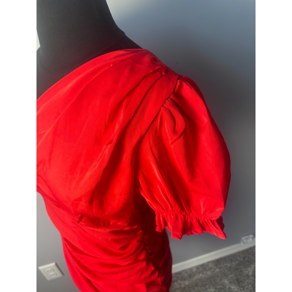 Hello Molly Red One Shoulder Ruched Puff Sleeve Mini‎ Dress US 8 nwt - Picture 8 of 16